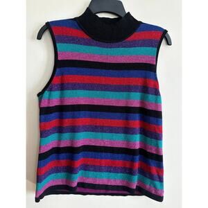 Style & Co Metallic Rainbow Stripe Mock Neck Sweater Tank Top Size Large